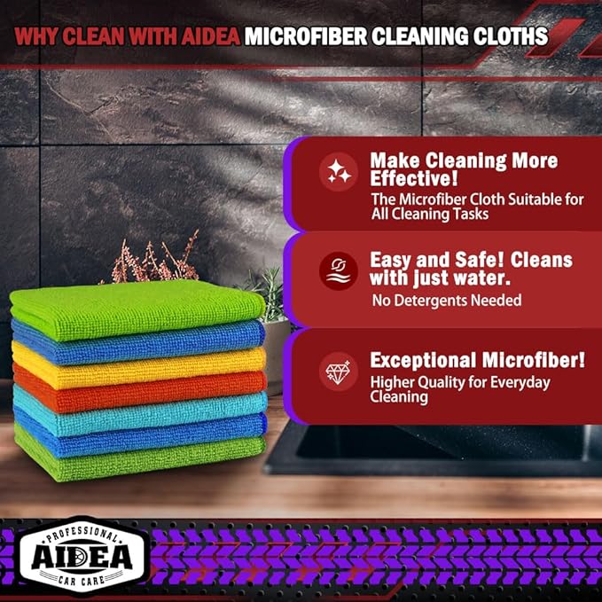 AIDEA Microfiber Cleaning Cloth-150PK, Microfiber Towels for Cars, 12"×12" | Premium All Purpose Car Cloth, Lint Free Rags, Absorbent Towels for SUVs, House, Kitchen, Window, Car Cleaning Wipes