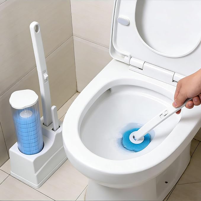 Disposable Toilet Brush Cleaning System, Disposable Toilet Cleaner Wand and Holder Set with 60 Toilet Wand Refills, Extended Handle for Toilet Bowl Cleaners, Bathroom Cleaning, Bathtub