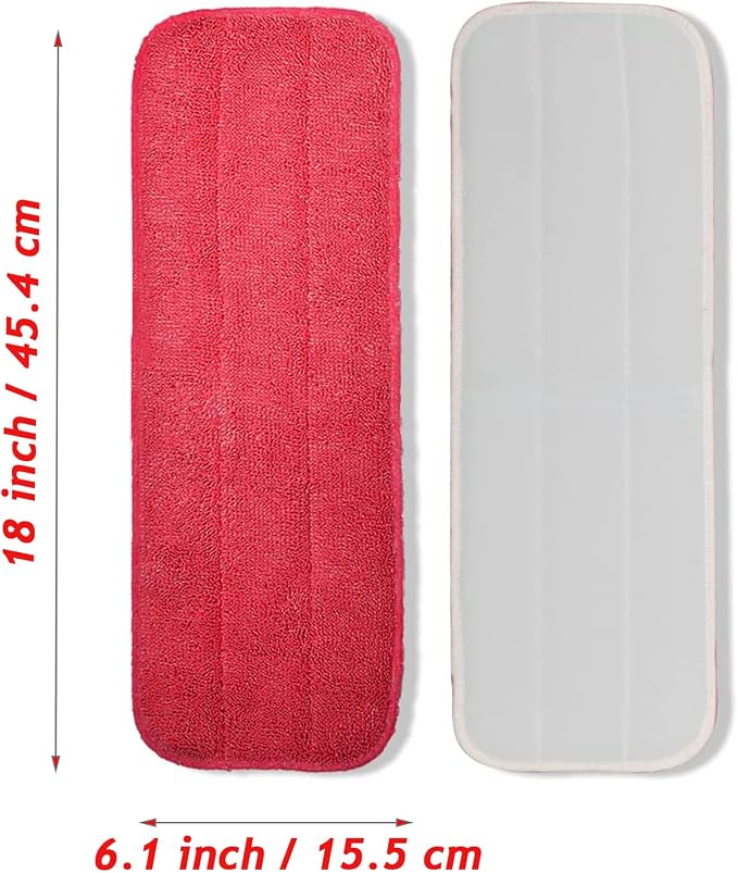12Pack Microfiber Mop Pads,Reusable and Washable Spray Mop Pads, Red | 18x 6 Inch, Wet and Dry Household Mop Pad Replacement, Set of 12(Red)