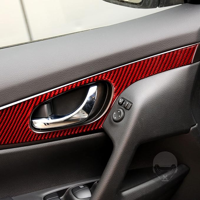 Red Real Carbon Fiber Trim for Nissan Rogue Accessories | for 2014-2020 / Rogue Sport 2017-2022 Inner Door Pull Handle Panel Sticker Interior Thick Overlay Decal