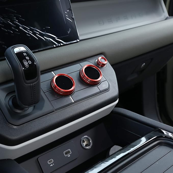 Aluminum Alloy Car Interior Air Conditioning & Volume Adjustment Knobs Decorative Cover Trim for Land Rover Defender 110 2020 Accessories (Red)