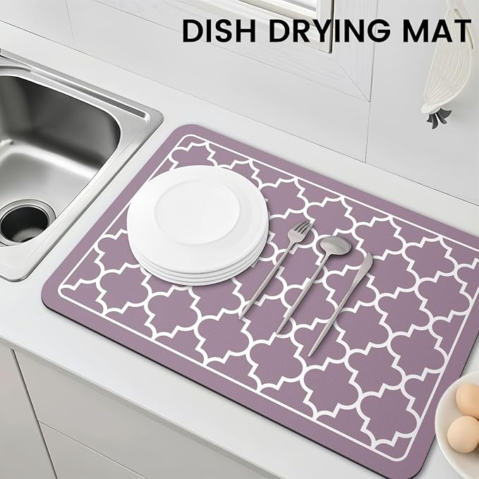 WISELIFE Dish Drying Mat Super Absorbent Drying Mat Large Dish Drying Mats for Kitchen Counter Easy Clean Dish Mat Kitchen Drying Mat16"x 24" Stylish Purple