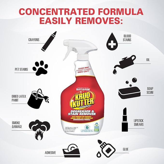 Krud Kutter Original Cleaner Degreaser Spray, 32 oz | Cuts grease, oil, grime, tar and wax. Water-based formula. Leaves no residue.
