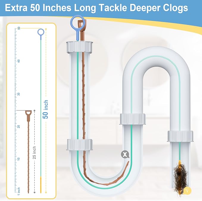 Sink Snake Drain Hair Removal Tool, Reusable 50 Inch Extended Drain Snake Tool Clog Remover, Anti-break Metal Shower Plumbing Snake Drain Cleaner for Bathtub, Bathroom Sink Pipe Cleaning