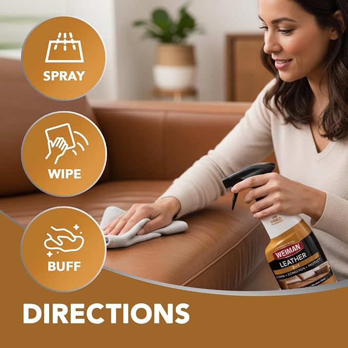 Weiman Leather Cleaner & Conditioner - Cleans, Restores & Protects Leather, UV Protection Prevent Cracking & Fading, For Car Seats, Sofas, Shoes, Bags & All Finished Leather Surfaces, 2 Pack