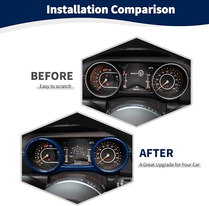 RT-TCZ for Jeep JL Dashboard Instrument Panel Gauges Trim Ring Cover for Jeep Wrangler JL JLU Gladiator JT 2018-2023 Blue Interior Accessories 3pcs