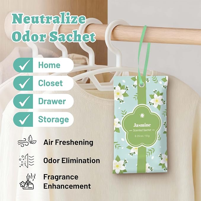 STRN Scented Sachets for Drawer and Closet, Jasmine Scent 14 Pack for Home | Long-Lasting Sachets, Small Space Air Freshener for Wardrobes