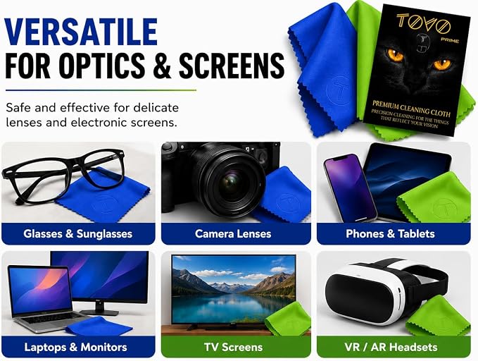 Microfiber Cleaning Cloth, 2 Pack + Velvet Pouch, 6"x7",230 GSM Thick Lens Cleaner for Glasses, Camera & Screens, Ultra Soft, Streak-Free, Lint-Free, Scratch-Safe- Ocean Series
