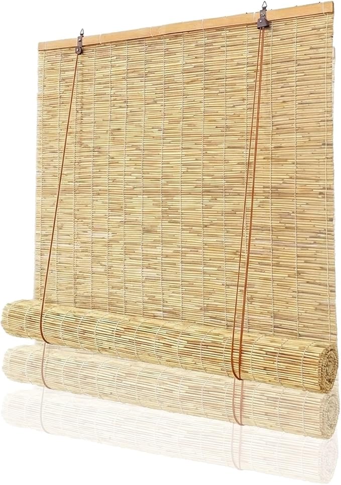 Bamboo Shades for Outdoor Patio, Waterproof Bamboo Blinds, 36" 47" 55" 60" 65" 72" 79" Blackout Reed Roller Shades with Lifter for Porch, Patio, Yard, Windows(Natural B,28" W x 48" H)