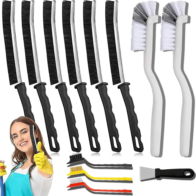Crevice Cleaning Brush Set (12 Pack) – Hard Bristle Gap Cleaning Tool for Window Tracks, Grout & Bathroom Corners – Thin Deep Cleaning Brush for Kitchen Sink, Sliding Door Tracks & Tight Spaces