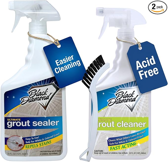 Grout Cleaner & Grout Sealer Bundle with Brush for All Tile & Stone 2/qts.