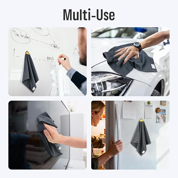 loukin 4 Pack Magnetic Whiteboard Cleaning Cloth, Dry Erase Cleaning Cloth for Classroom, Home and Office Use, Reusable & Washable, Grey, 12" x 12", 1 Bottle of 3.4 fl oz Whiteboard Cleaner Included