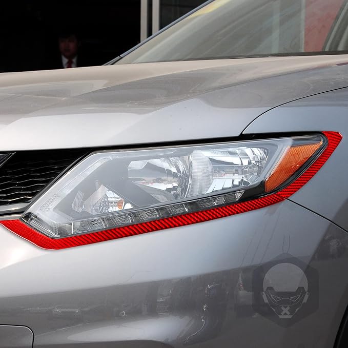Red Real Carbon Fiber Trim for Nissan Rogue Accessories | for 2014 2015 2016 S SL SV Headlight Eyebrow Eyelid Strip Sticker Exterior Thick Overlay Decal