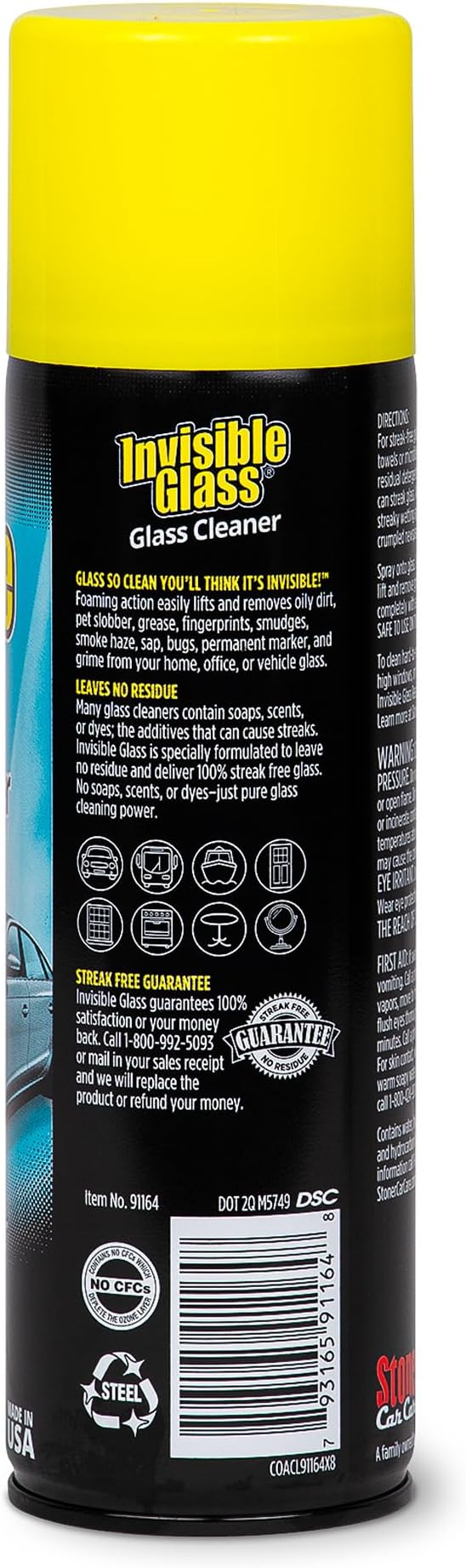 Invisible Glass 91164-4PK Premium Aerosol Glass Cleaner Spray for Car Windshields and Windows, Automotive and Home Window Cleaner, Streak-Free, Ammonia-Free, Tint-Safe – 19 oz (Pack of 4)