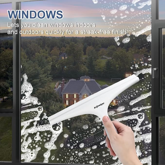 Shower Squeegee for Glass Doors, 10 Inch Bathroom Squeegee for Shower Glass | Streak Free No Squeak, Anti-Rust, All Purpose Glass Squeegee with Hook, Tile Walls, Mirror, Window, Car, Water & Soap Removal