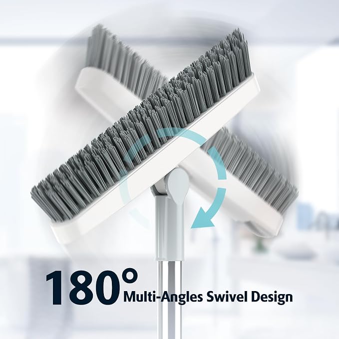 AIR U+ Grout Brush with Long Handle 180° Swivel Scrub Brush with Tweezers to Hair Clip V-Shape Grout Line Scrubber Stiff Bristles for Deep Cleaning Crevice, Tile Line, Shower, Kitchen, Corners（White）