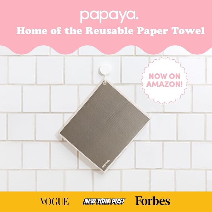 Papaya Swedish Dishcloths for Kitchen, 2 Reusable Paper Towels, 1 Hook