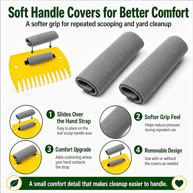 Leaf Scoops Hand Rakes, Leaf Claws & Leaf Grabbers for Yard Work with Adult & Kids Garden Gloves, Soft Handle Covers, Family Yard Cleanup Kit for Leaves and Grass Clippings