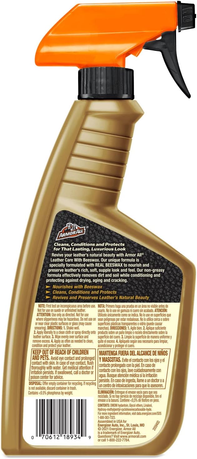 Armor All Car Leather Cleaner Spray, Beeswax Leather Care Spray for Cars, Trucks, Motorcycles, 16 Oz Each (Pack of 2)