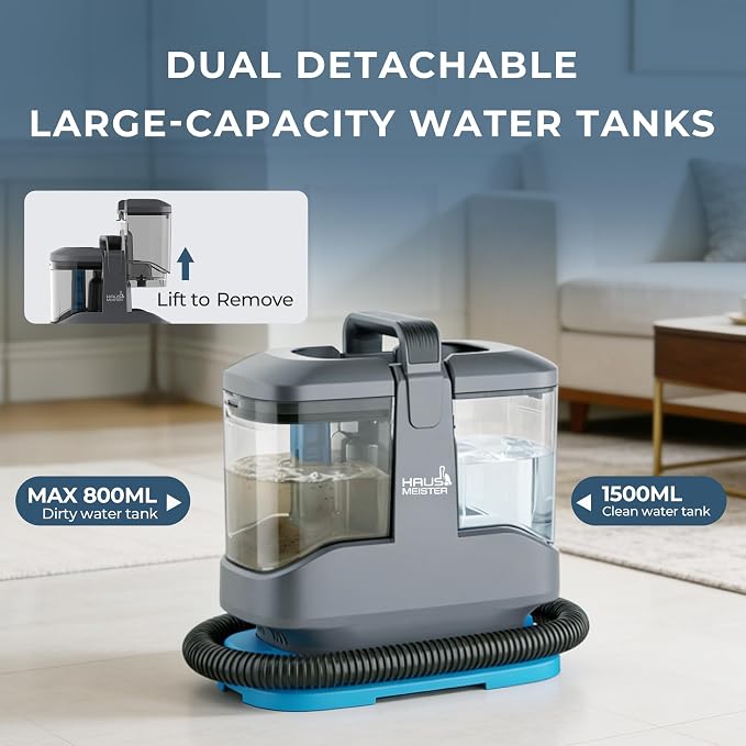 Hausmeister Hydroflex Pro Portable Carpet Cleaner and Pet Stain Remover, Upholstery Spot Cleaner Machine for Couch, Car Interior, Deep Cleaning Vacuum (Machine + 1 Solution & multi attachments)