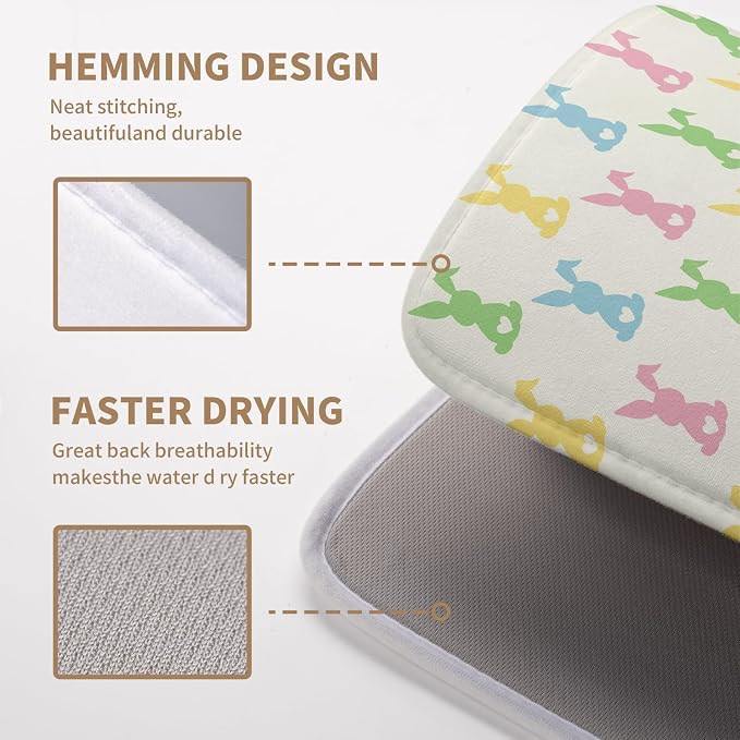 Easter Bunny Dish Drying Mat Colorful Cute Rabbits Kitchen Drying Mat Spring Microfiber Dish Dryer Pad Absorbent Reversible Dish Drainer Rack Mat Washable Dish Mat for Kitchen Countertop 16x18 Inch