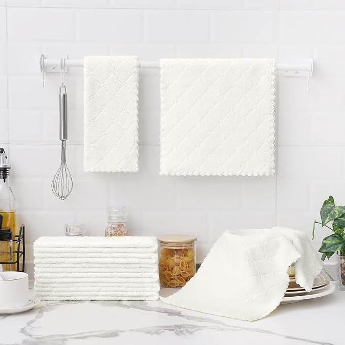 Homaxy 24 Pack Dish Towels for Kitchen (10 x 20 Inches, White), Super Soft and Absorbent Coral Velvet Dish Cloths for Washing Dishes, Nonstick Oil Fast Drying Microfiber Cleaning Cloth