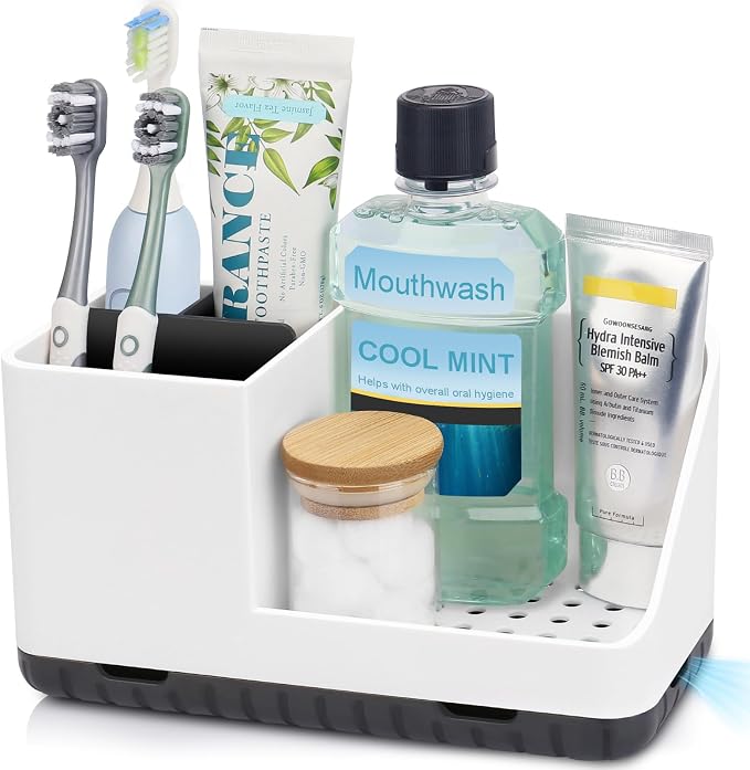 PARKMANI Bathroom Counter Organizer, Bathroom Organizers and Storage, Detachable Toothbrush Holders for Bathroom Vanity Sink Organizer (White)