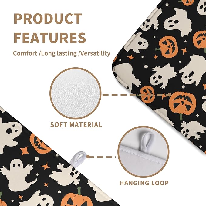 Halloween Dish Drying Mat for Kitchen Counter Pumpkin Spooky Ghosts Fall Dish Mat Absorbent Microfiber Reversible Dish Draining Mat Extra Large Dishes Pad 18 X 24 Inch