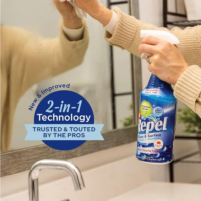 Clean-X REPEL Glass & Surface Cleaner 32 fl. oz. - Cleans & Repels water spots and dirt on glass, mirror, tile and multi surface by UNELKO (3)