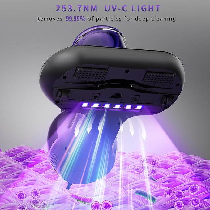 Hersven Bed Vacuum Cleaner, Handheld Mattress Vacuum Cleaner with HEPA Filter, UV Light, Cleaner Machine Deep Cleaner for Bed, Pillows, Sheets, Mattresses, Sofas, Fabric Surfaces