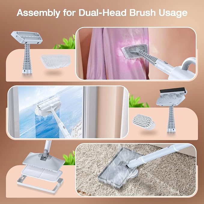 10 in 1 Multi-Accessories Handheld Steam Cleaner& Steam Mop for Home | Quick 10s Heat, 350ml Water Tank and 2-Level Steamer for Cleaning Floor, Window, Carpet, BBQ Grill, Tile, Sofa, Car and Grout