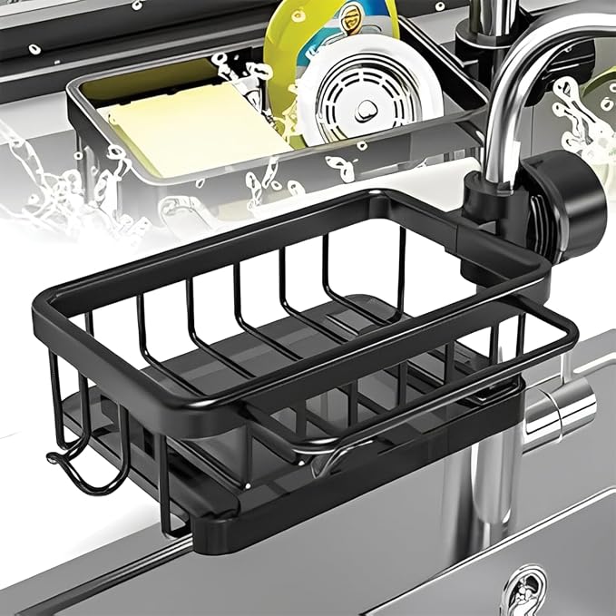 Kitchen Sink Faucet Organizer – Compact Design for Round Faucets (10.6 × 5.7 cm) – Black (Left)
