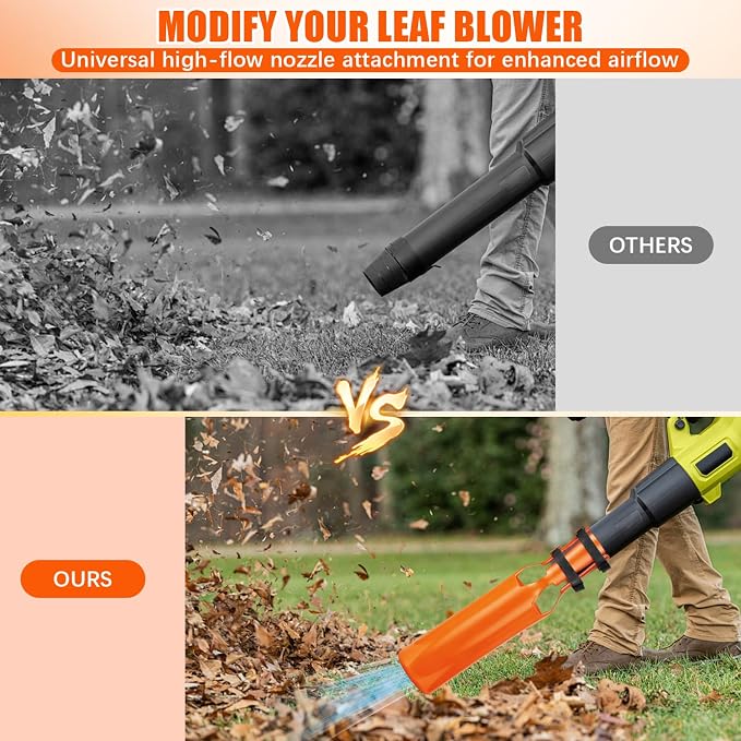 Leaf Blower Attachment, Airflow Amplifier Instantly Boosts Airflow (Orange) | Upgraded Leaf Blower Extension Booster Attachment, for Circular Nozzle Diameter of 2-4 inches