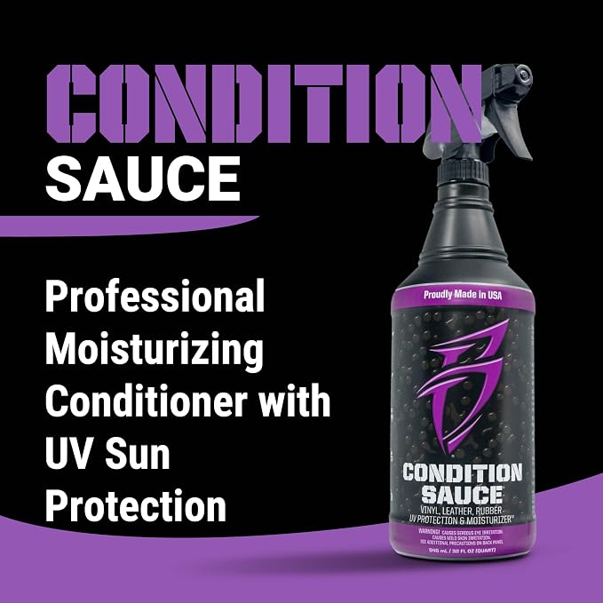 Boat Bling Condition Sauce Premium Interior Moisturizer w/UV Protection, 32 oz., for Boats, RVs, Powersport Vehicles and More | UV-blocking interior moisturizer helps prevent fading, cracking and discoloration on vinyl, leather, rubber and plastic