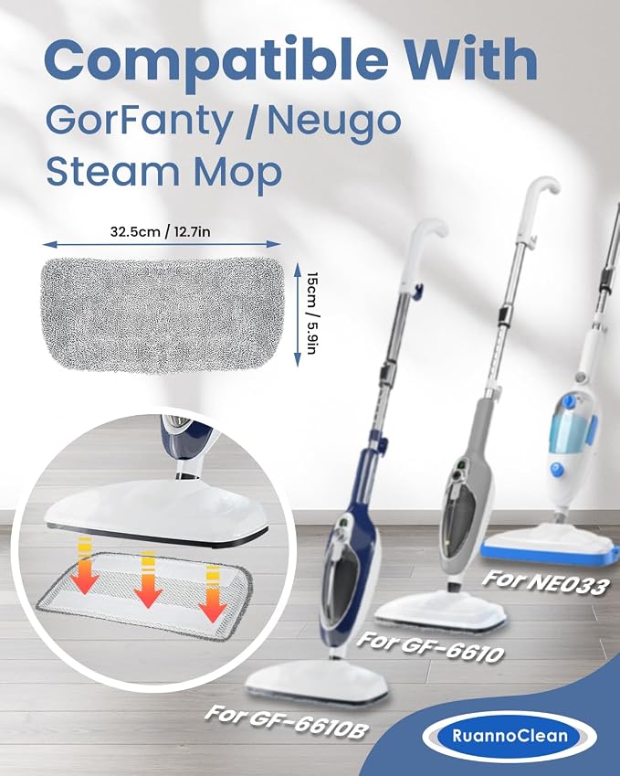 4 Pack Steam Mop Pads Compatible with GorFanty GF-6610B/GF-6610 | Steam Mop Replacement Pads Compatible with Neugo NE033M/Mxnsewr/Sprobil/KGHKGH Floor Steamer, Washable & Reusable Steamer Pad