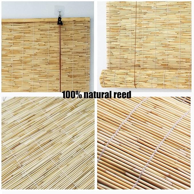 Patio Bamboo Shades Roller Window Shades, Bamboo Blinds for Outdoor Cordless, Light Filtering Reed Curtain, Roman Shade Privacy Screen with Lifter 18/23/32/48/53/59/64/72in Width ( Size : 28" W x 64"