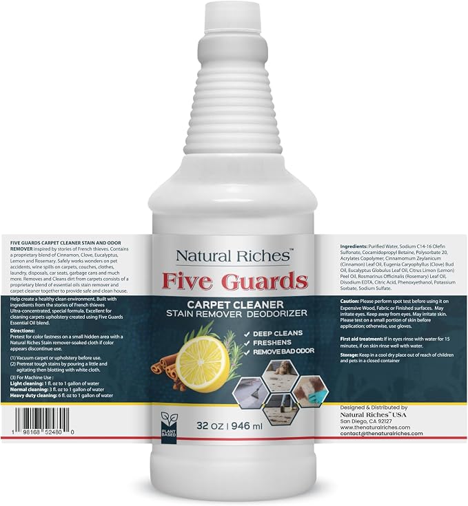 Natural Riches Upholstery Carpet Cleaner Shampoo 32 Fl Oz Machine Formula | Deep Cleansing Shampoo Removes Food Stains & Odors for Rugs & Upholstery - Natural Riches
