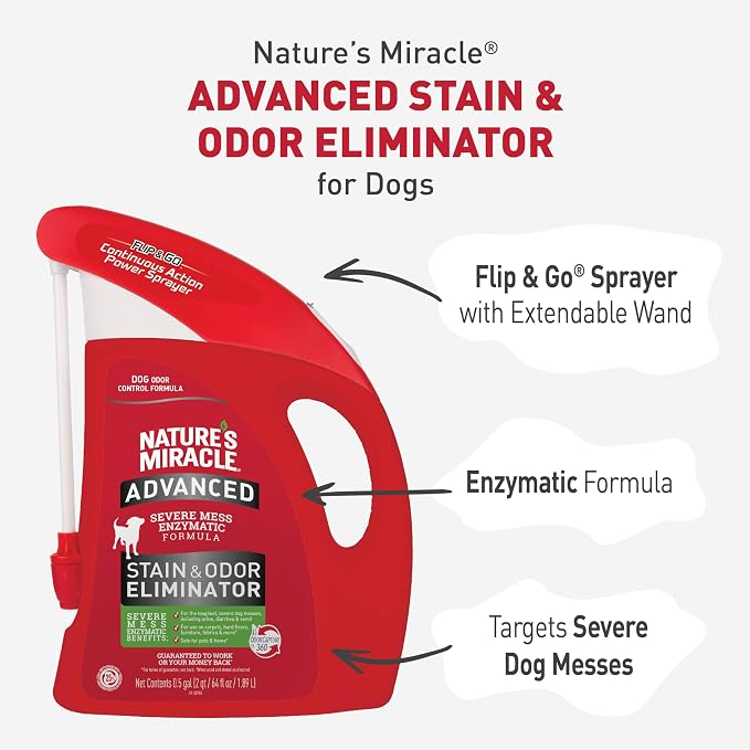 Nature's Miracle Advanced Dog Stain & Odor Eliminator Foam, 64 oz | Enzymatic Cleaner Eliminates the Toughest Dog Messes, Flip & Go Continuous Sprayer, Safe For Pets and Home*, Fresh Scent