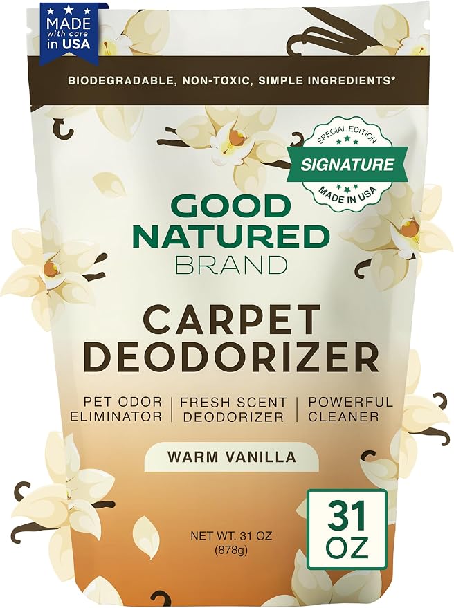 Good Natured Brand | Carpet Freshener & Deodorizer Powder | 31 oz Pet Odor Eliminator for Strong Odor & Pet Urine | Fresh Natural Warm Vanilla Scent | Safe for Homes with Pets