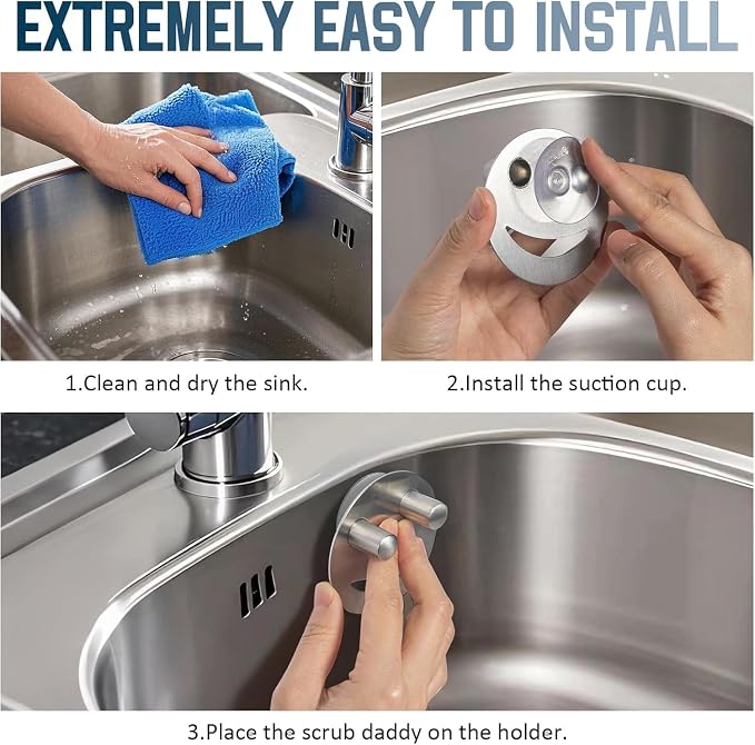 Yoshiky 3 Pack Stainless Steel Smiley Face Dish Sponge Holder, Silver Sink Caddy Organizer Storage with Suction Cup for Kitchen, Kitchen Accessories Decor Scrubber-Silver