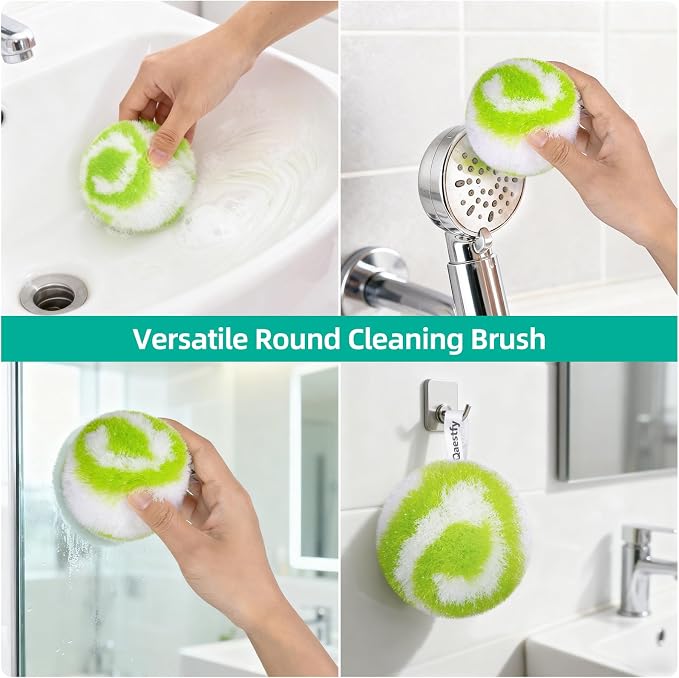 Qaestfy 4-in-1 Tub and Tile Shower Scrubber, 51'' Bathtub Cleaning Brush with Long Handle, Soft & Stiff Bristles Bathroom Scrub Brush, Non-Scratch Shower Cleaner Brush for Cleaning