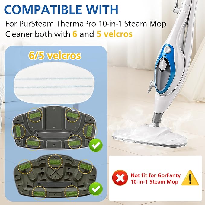 LINNIW 6 Pack Replacement Steam Mop Pads Compatible for PurSteam ThermaPro 10-in-1