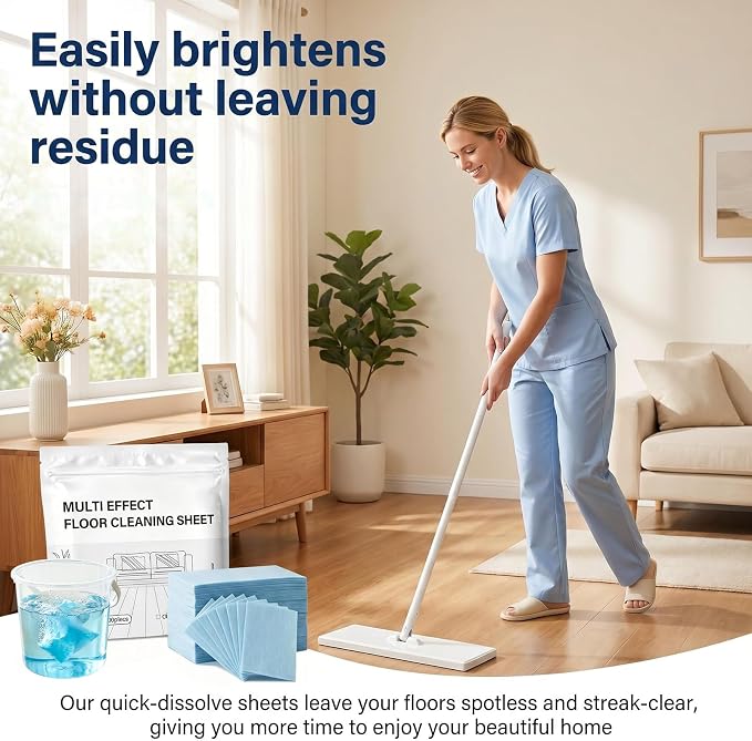 100Pcs Floor Cleaning Tablets, Multi-Surface Cleaner, Multiple Effect The Floor Clean, Multi Effect Floor Cleaner Sheets with Fresh Scent for Hardwood Floors, Laminate, Wall Tiles, Glass & More (Blue)