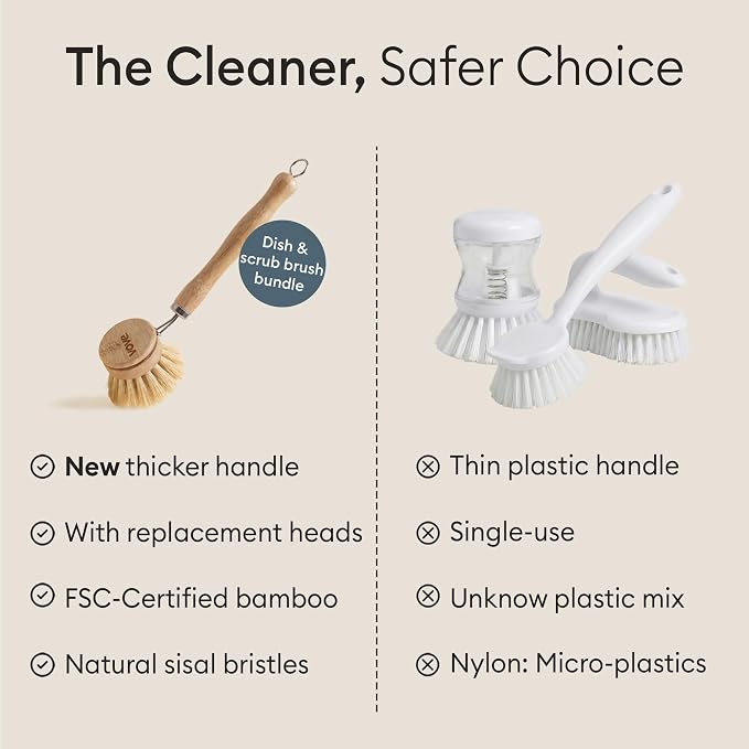 Vove Bamboo Dish Brush Replacement Heads 4-Pack, Refill Heads with Natural Fiber Bristles for Long-Lasting Use, FSC-Certified Bamboo, Plastic-Free Zero-Waste Kitchen Refill