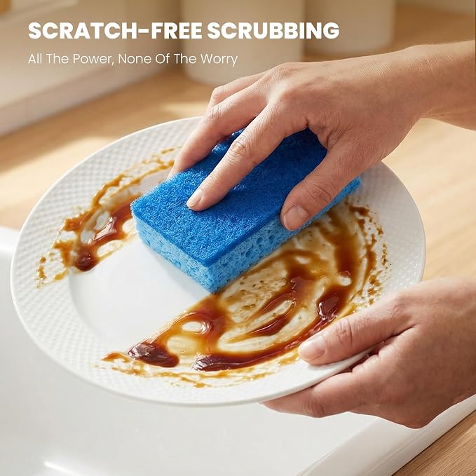 Metflavor Kitchen Sponges, 6 Count, Non-Scratch Scrub Sponge, Dual Sided Cleaning Sponges for Dishes, Kitchen, Bathroom