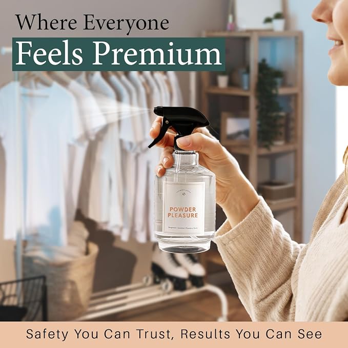 Chakra Freshener Fabric Spray - Long-Lasting Multi-Purpose Laundry Scent for Bedding, Clothes & Home Fabric Deodorizer, Luxury Room Deodorizer, Linen Spray w/Trigger, 16.9 fl oz, Powder Pleasure