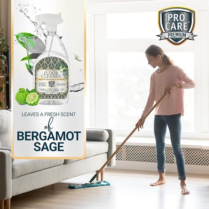 ProCare Bergamot Sage Floor Cleaner (Made in USA) | Vinyl, Wood, Tile, Stone & Laminate Floor Cleaner For Mopping, Household Supplies, Cleaning Solution For Kitchen & Bathroom-32oz/0.95L Spray Bottle