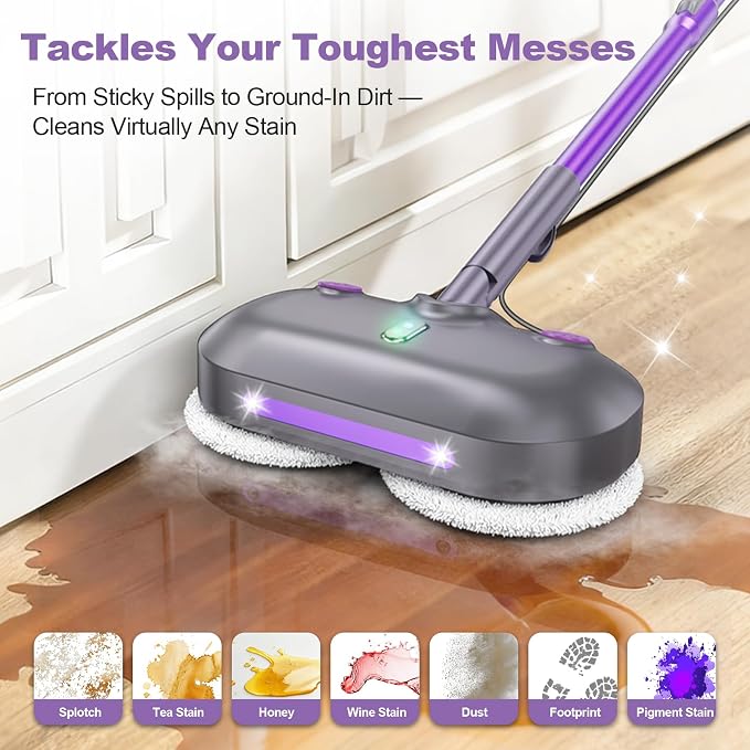 Scrub & Steam Mop with Rotating Mop Pads, Scrubbing and Sanitizing Floor Cleaner, XL Water Tank, 23FT Cord, LED Headlights, Reusable Pads & Self-Standing for Hard Floor/Laminate/Marble