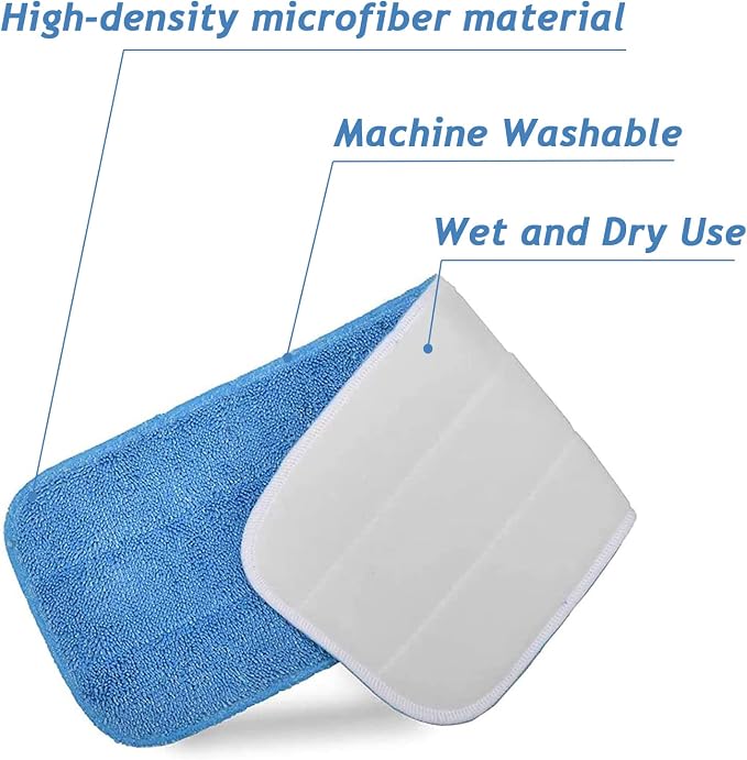 12Pack Microfiber Mop Pads, Reusable and Washable Spray Mop Pads, Blue | 18.5 x 6.3 Inch, Wet and Dry Household Mop Pad Replacement, Set of 12(Blue)
