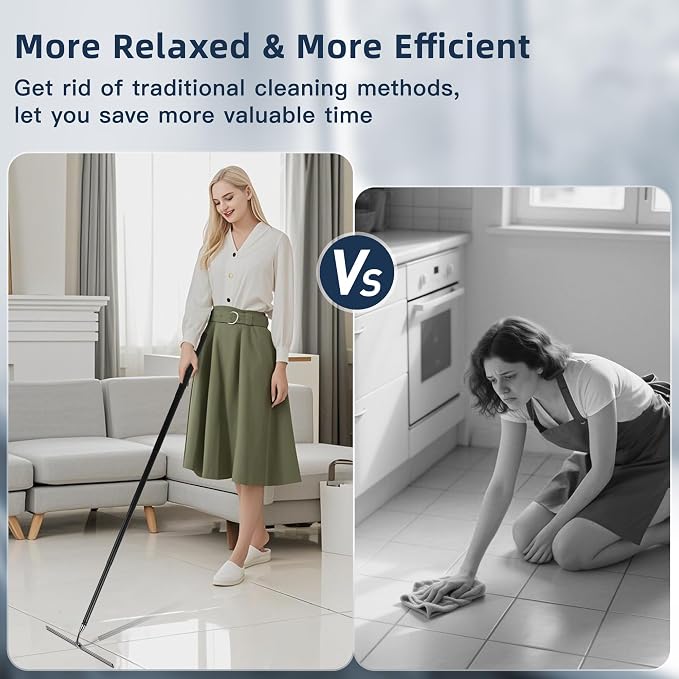 12-51’’ Telescopic Window Squeegee for High Windows, 2-in-1 Window Cleaning Kit with Extra Silicone Blade & Hook, Professional Squeegee for Shower Glass Doors (Window Squeegee for Home)